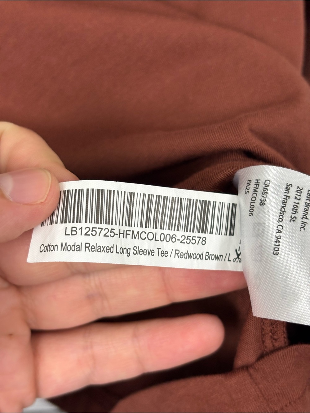 Quince cotton modal long sleeve brown relaxed T-shirt size large - Picture 3 of 5